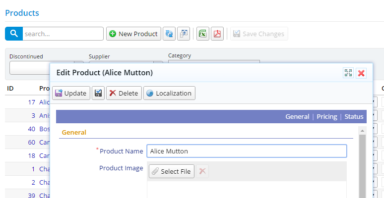 Northwind Product Dialog