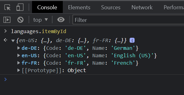 Lookup itemById in Developer Console