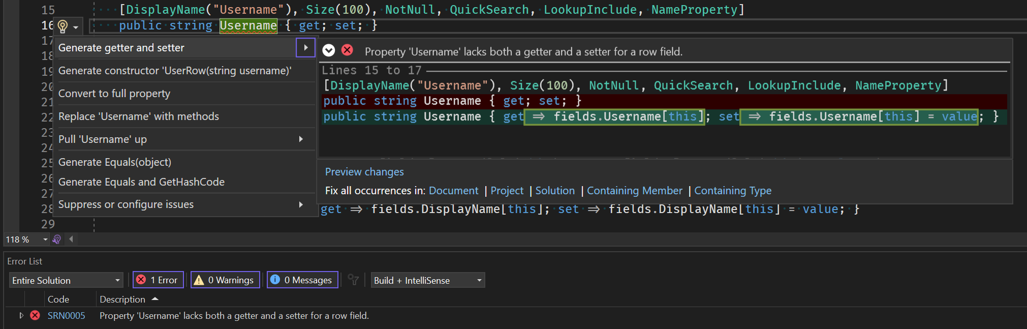 Generate Getter/Setter with Auto Property