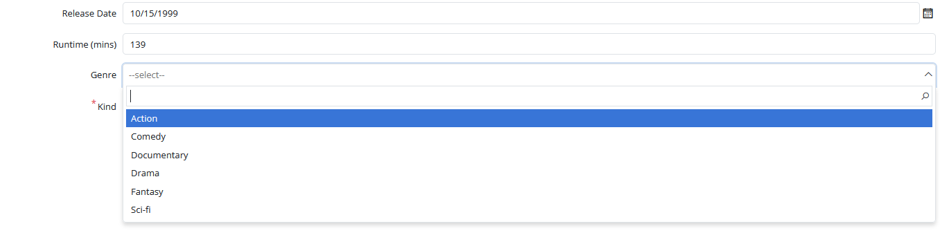 Movie Form With Genre Editor