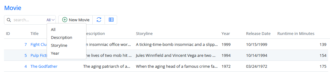 Movies Quick Search Fields