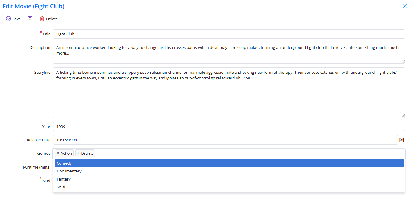 Multiple Genre List Movie Form