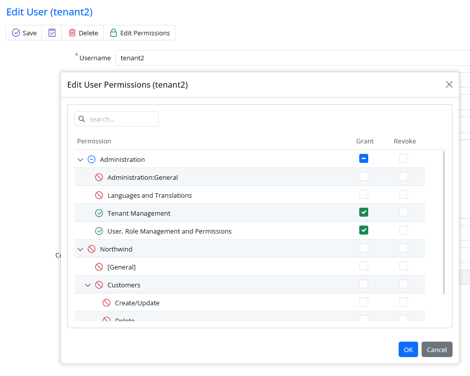 Tenant2 Granting Himself