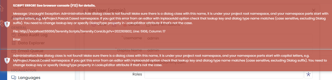 In-place add dialog not found