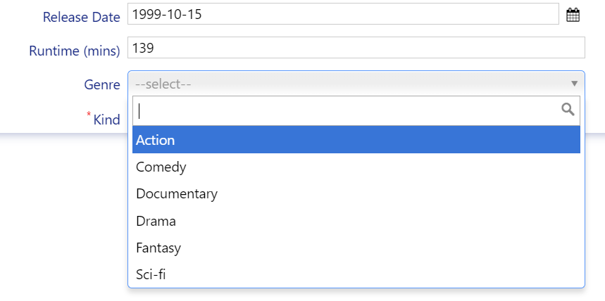 Movie Form With Genre Editor